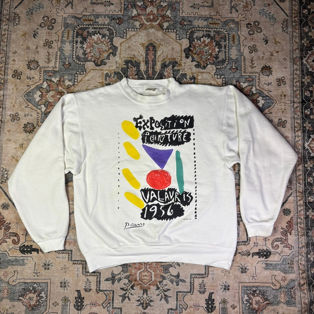 Vintage Pablo Picasso Exposition Peinture Vallauris 1995 Sweatshirt White Large